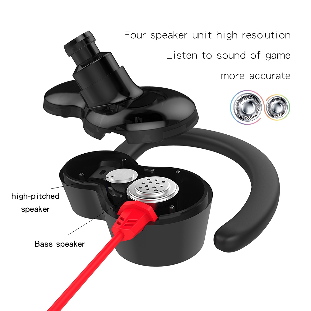 V6 In-ear Gaming Earphone for PC Phone PS4 Xbox One Mac Double Horn Drive with Microphone and Wire control - Black+red