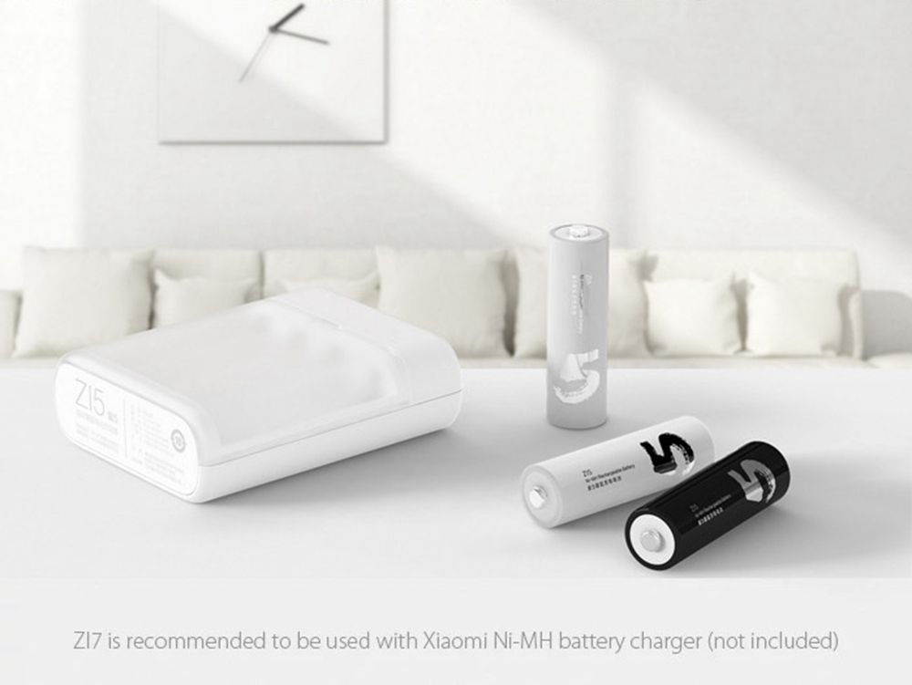 4Pcs Xiaomi ZI5 AA /No.5 1.2V 1800 mAh Ni-MH Rechargeable Battery - Black and White
