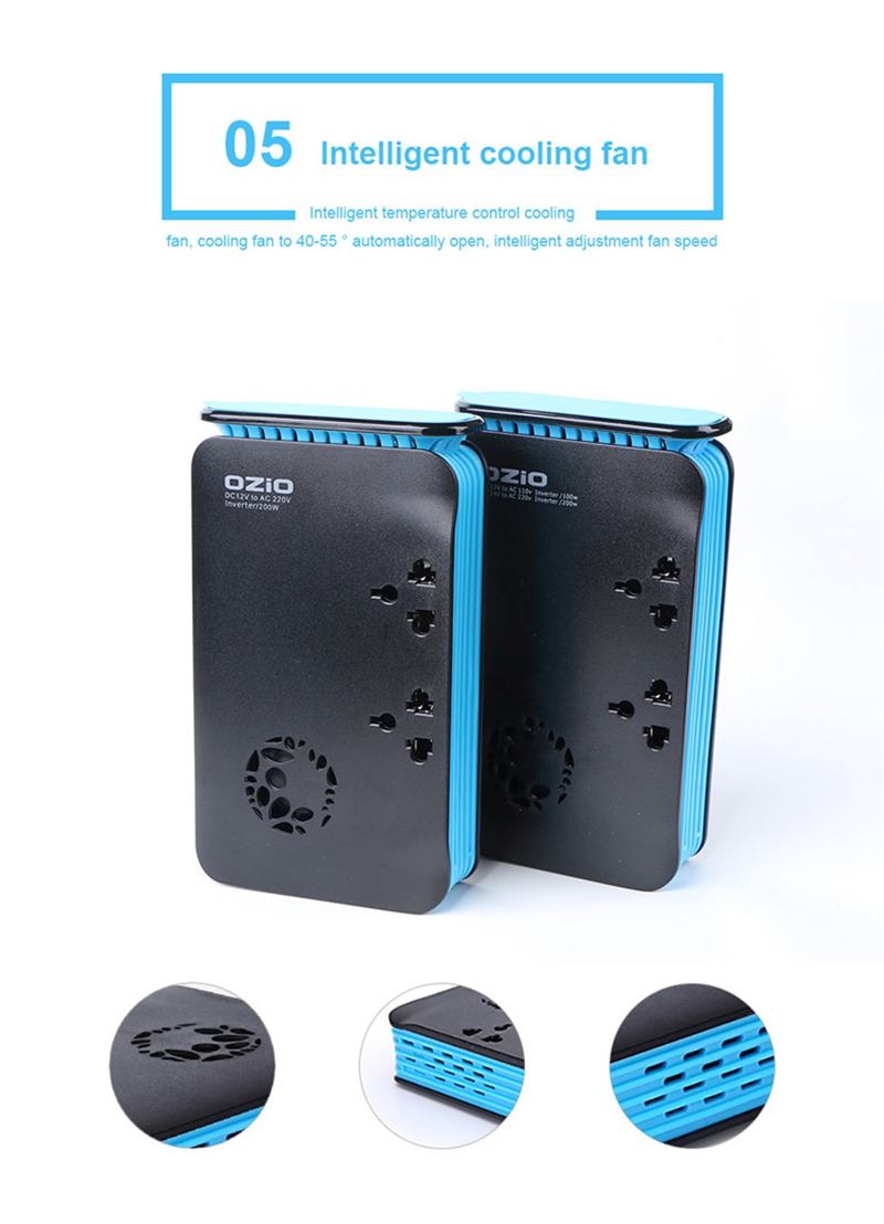 OZIO LB20A Car Inverter DC 12V To 220V AC 200W Car Charger Dual USB Ports Car Socket With Cigarette Lighter - Black