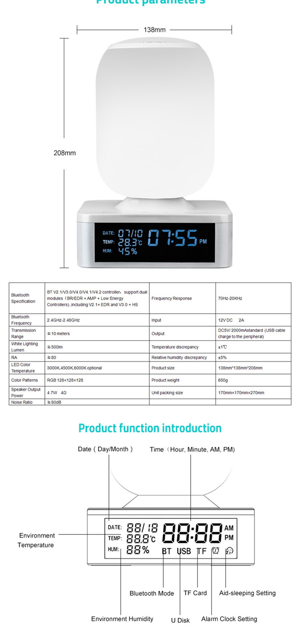 Table Lamp Wireless Bluetooth Speaker Light-RGB App Smart Control Bedside Lamp
