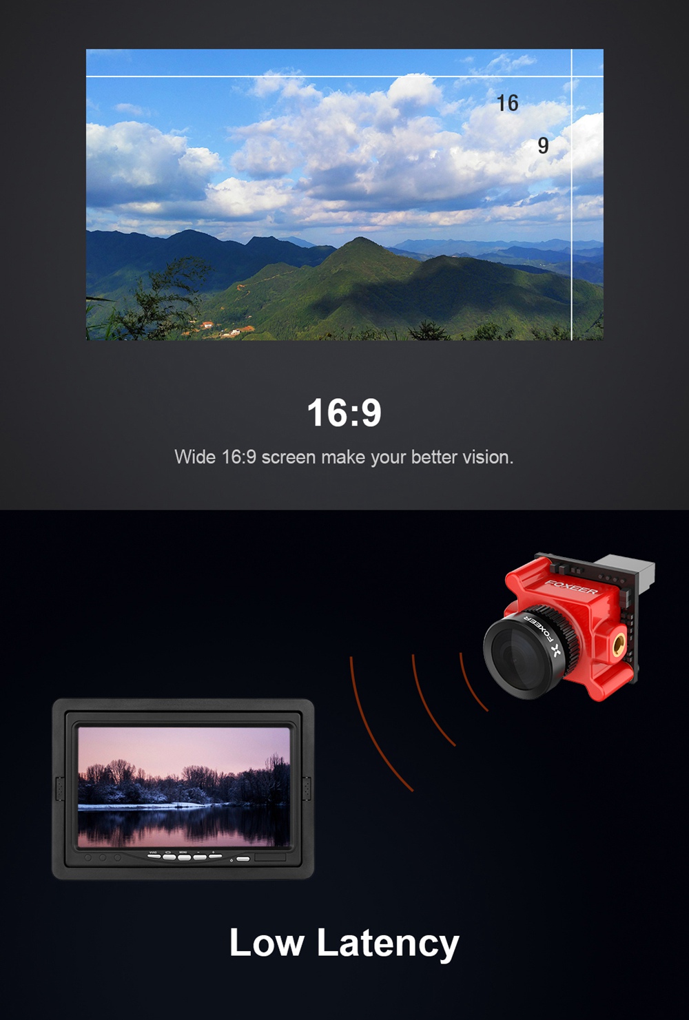 Foxeer Monster Micro Pro WDR 1200TVL 1.8mm 1/2.9" CMOS Sensor 16:9 5-40V Wide Voltage FPV Camera N/P Switchable - Blue
