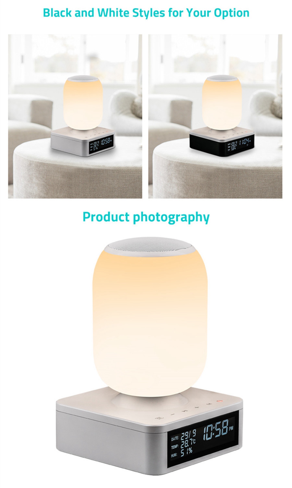 Table Lamp Wireless Bluetooth Speaker Light-RGB App Smart Control Bedside Lamp