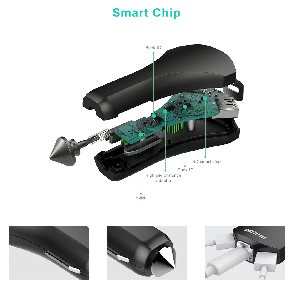 Philips DLP2012 Car Charger QC 3.0 Type-C Dual USB Ports LED Indicator - Black