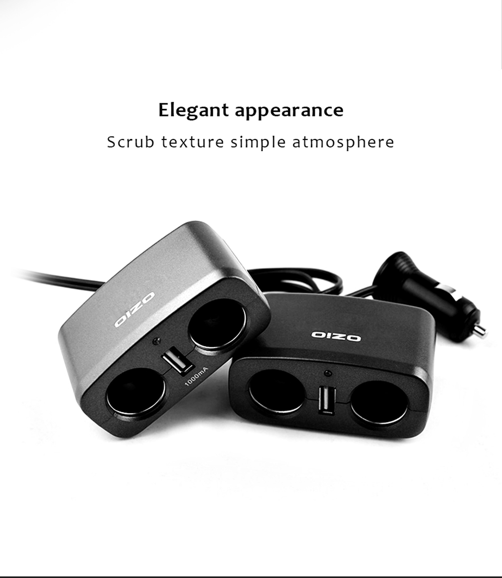 OZIO EF21 Multi-Function Car Charger 2 Sockets Car Cigarette Lighter Single USB Port Car Charger - Black