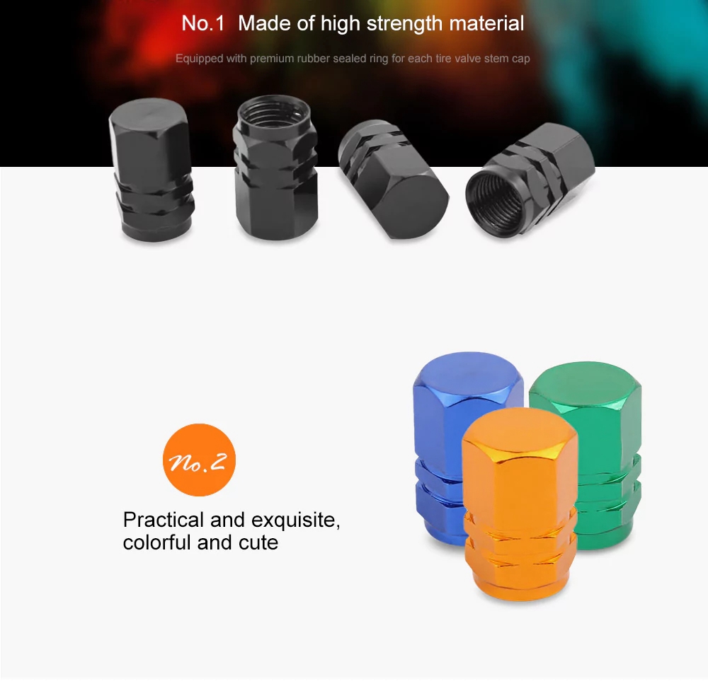 Hexagon Aluminum Car Tire Valve Stem Caps 4PCS Rim Dust Cap For Car/Motorcycle/Bicycle/Truck - Silver