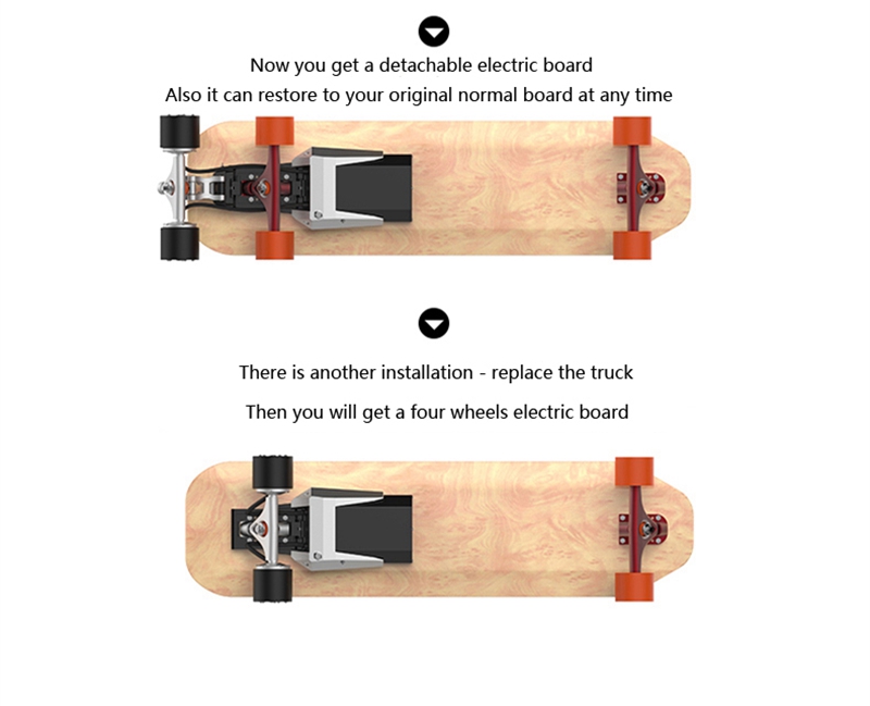 Funing Board Detachable Skateboard Booster Power Device Electric Board Remote Control Foldable Dual Motor - Black