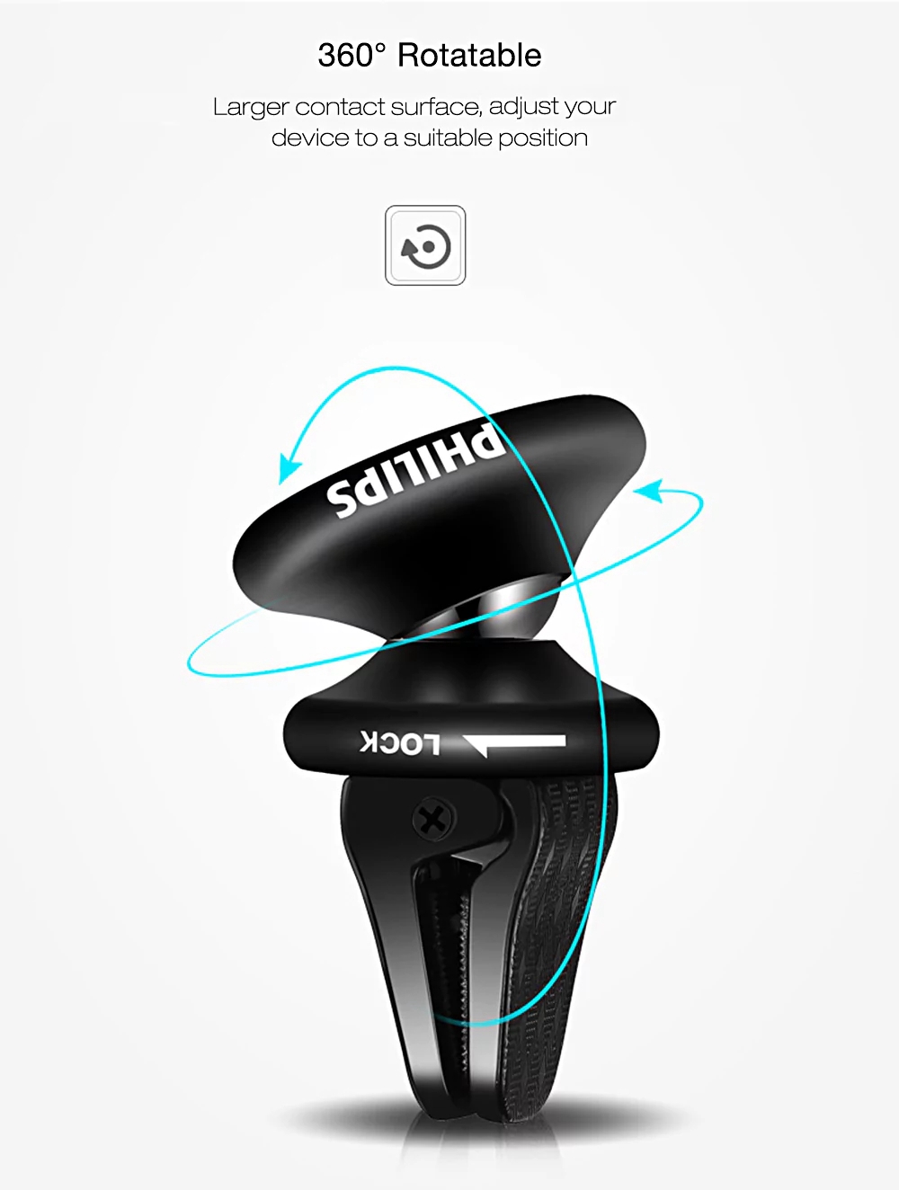 Philips DLK35006 Universal Car Mobile Phone Holder Outlet Magnetic Bracket For Tablet/Mobile Phone - Black