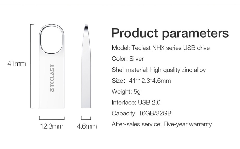 Teclast NHX Series Three-Proofing 32GB USB Drive All Metal Shell Shock Resistance High Speed Flash - Silver