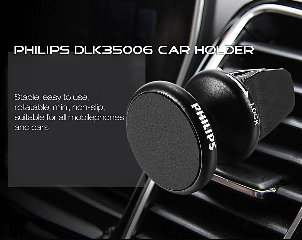 Philips DLK35006 Universal Car Mobile Phone Holder Outlet Magnetic Bracket For Tablet/Mobile Phone - Black