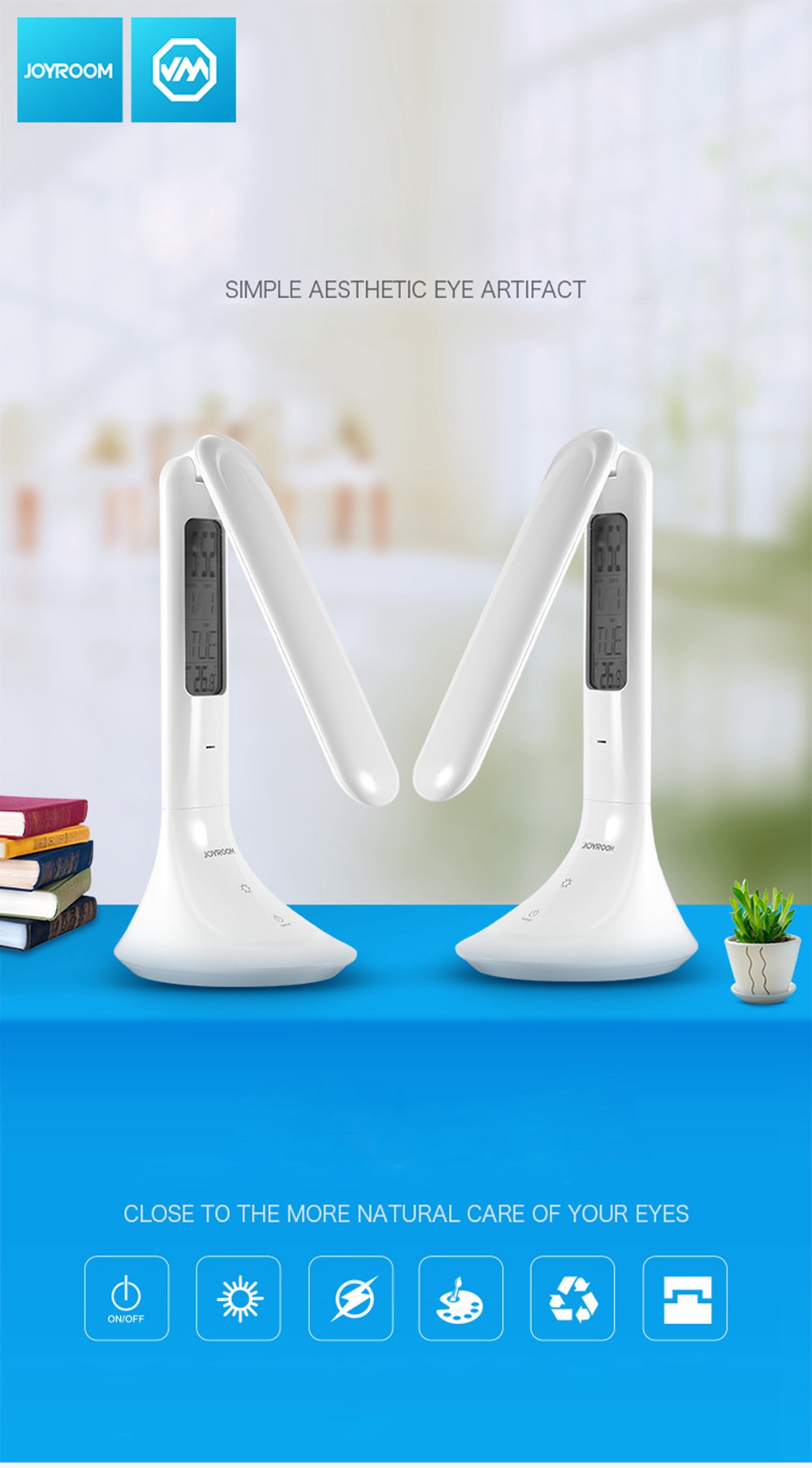 Joyroom JR-CY179 Led Eye Protection Lamp Desk Lamp Wanli Year Charge Table Lamp - White