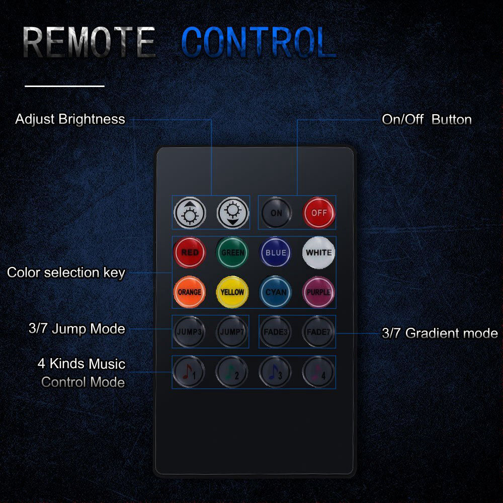 Car LED Strip Lights 60 LED Multi-color Music Car Interior Lights with Sound Active Function IR Remote - Black