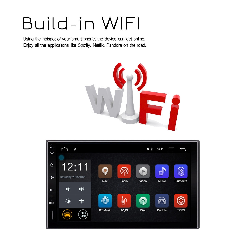 RM-CT0009L 7.0 Inch Car Player Car Radio GPS Bluetooth WiFi Connection Android 8.0 - Black