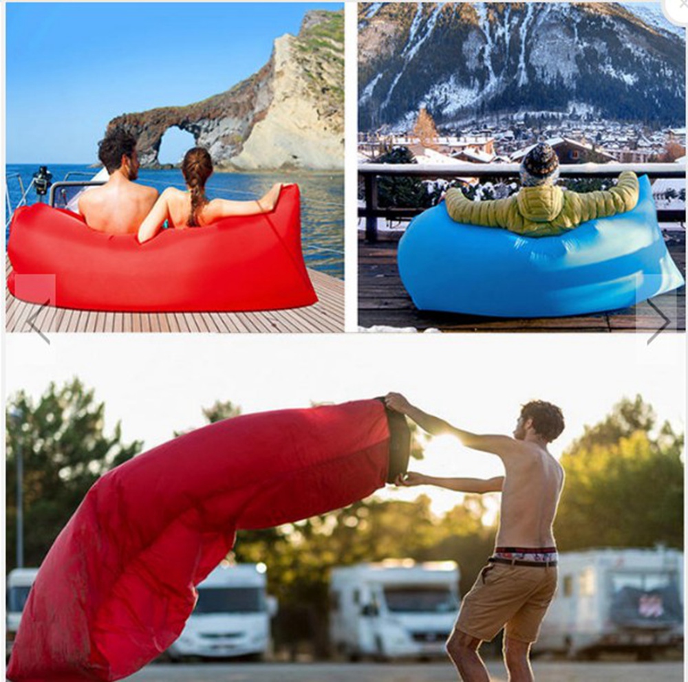 Portable Travel Lazy Sofa 210D Oxford Fast Air Inflatable Sleeping Lay Bed Lounger Max Load 300KG - Red