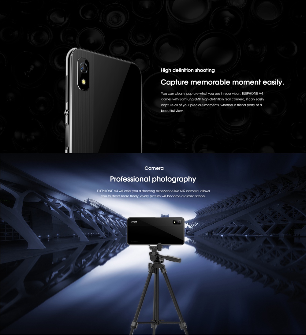 [HK Stock]Elephone A4 5.85 Inch 4G Smartphone MTK6739 Soc 3GB 16GB 8.0MP Rear Camera Android 8.1 3000mAh 19:9 Full Screen Touch ID - Gold