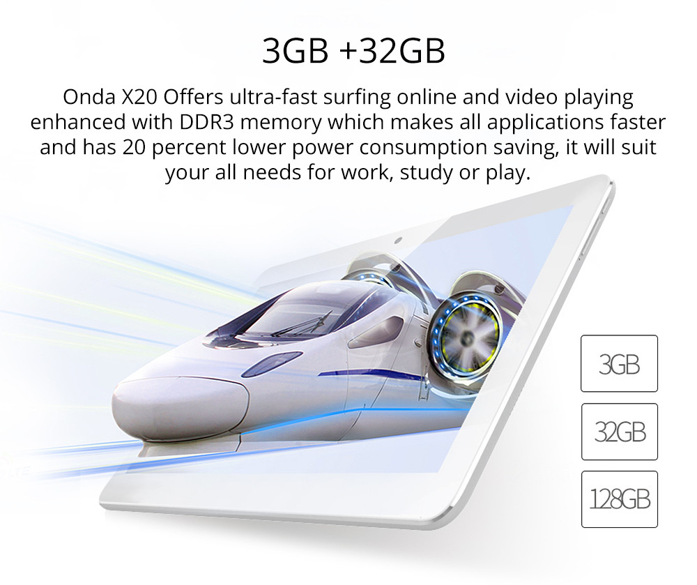 Onda X20 4G Phablet MTK6797 Deca Core GPS 10.1" IPS 2.5K Screen 2560*1600 Android 7.1 3GB DDR3L 32GB eMMC - White
