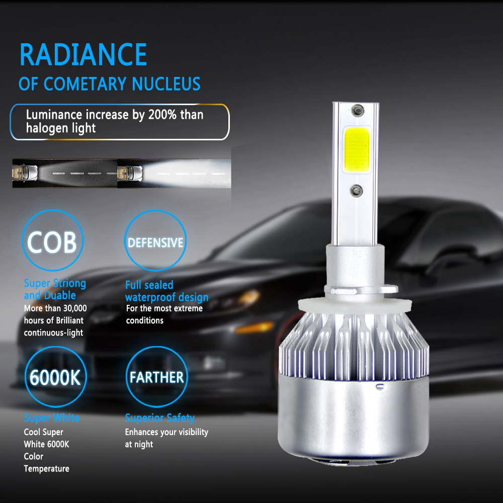 880/881/H27 Car LED Headlight Bulb 36W 6000K 4000 Lumens Extremely Bright Chips Conversion Kit - Silver