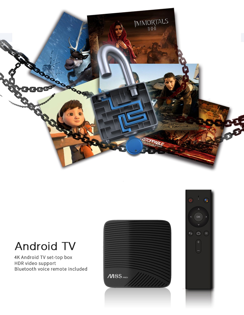 MECOOL M8S PRO Android TV OS 2GB DDR4 16GB eMMC S912 4K HDR10 TV Box with Voice Remote 802.11AC WIFI LAN Bluetooth H.265