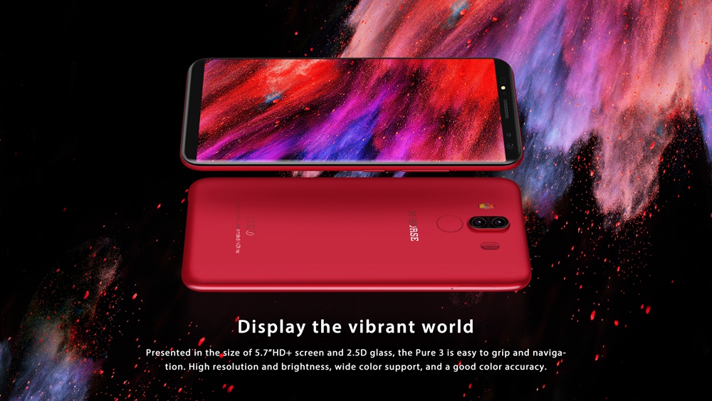 M-horse Pure 3 5.7 Inch 4G Smartphone MTK6763 Soc 4GB 64GB 13.0MP+5.0MP Dual Rear Cameras Android 7.1 18:9 HD+ Screen Touch ID - Black