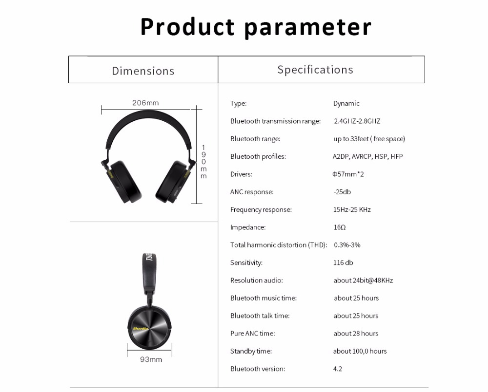 Bluedio T5 Wireless Bluetooth Headphone with Microphone - Black