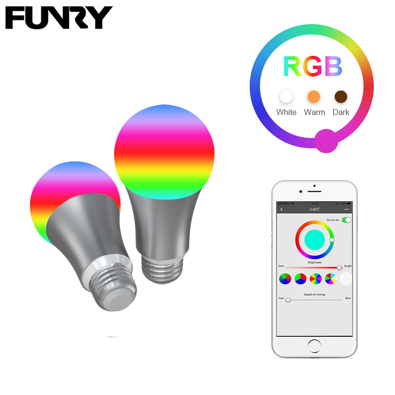 FUNRY WiFi TB-Y E27 Smart Bulb Led Light Bulb Dimmable RGB Changing Lights Remote Control Bulbs Work With Alexa -White