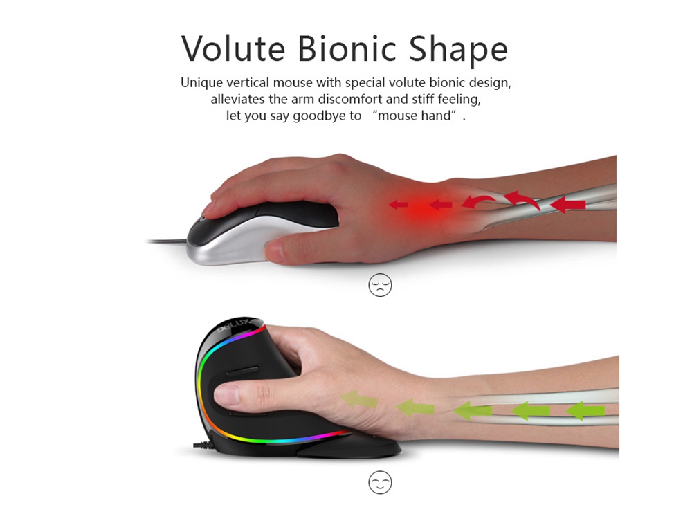 Delux M618 Plus RGB Version Optical Wired Ergonomic Mouse With 6 Buttons For PC Laptop Desktop 4000 DPI - Black