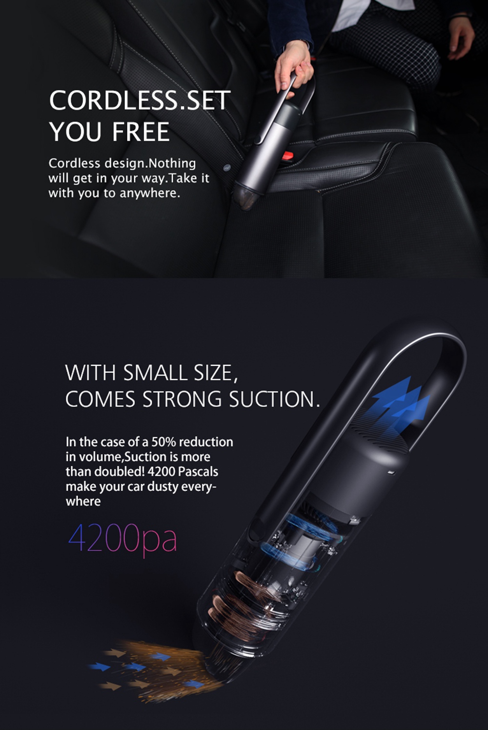 Autobot ABV001 4200PA Car Vacuum Cleaner Wireless Portable Handheld Wet Dry Multifunctional - Black