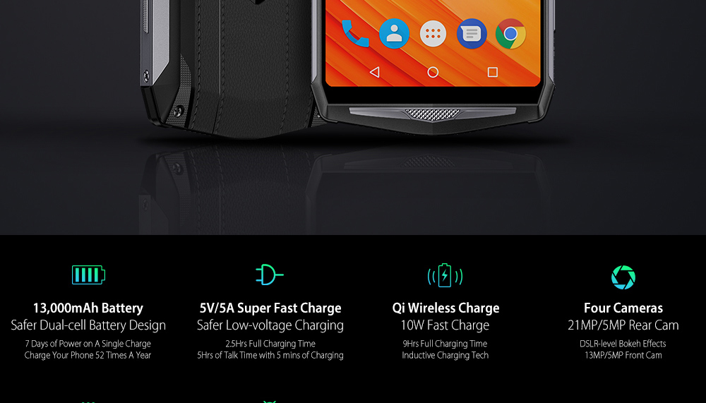 [HK Stock]Ulefone Power 5 6.0 Inch 4G Smartphone MTK6763 Soc 6GB 64GB 21.0MP+5.0MP Dual Rear Cameras Android 8.1 Wireless Charge Face ID 13000mAh - Black