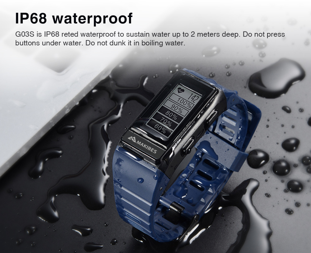 [Italy Stock]Makibes G03S Smart Bracelet Inbuilt GPS IP68 Water Resistant Heart Rate Monitor Sunlight Legibility Screen Compatible With IOS Android - Black