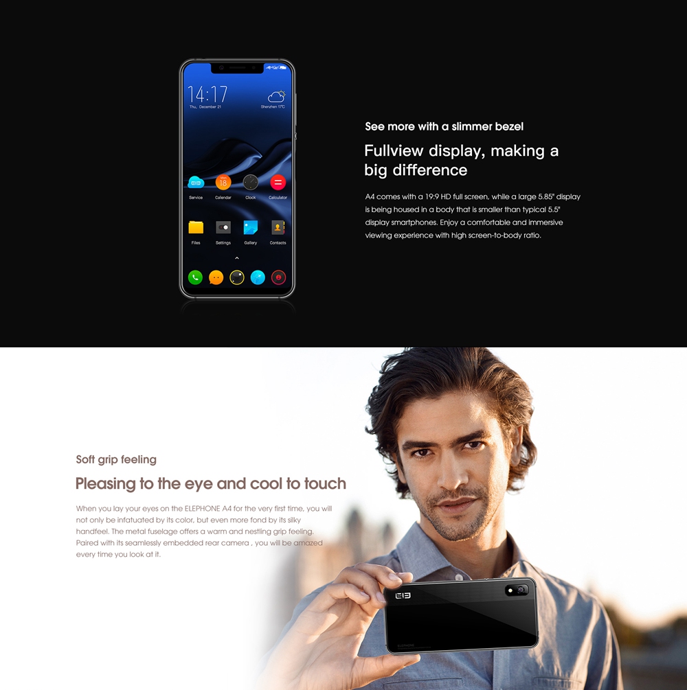 [HK Stock]Elephone A4 5.85 Inch 4G Smartphone MTK6739 Soc 3GB 16GB 8.0MP Rear Camera Android 8.1 3000mAh 19:9 Full Screen Touch ID - Gold