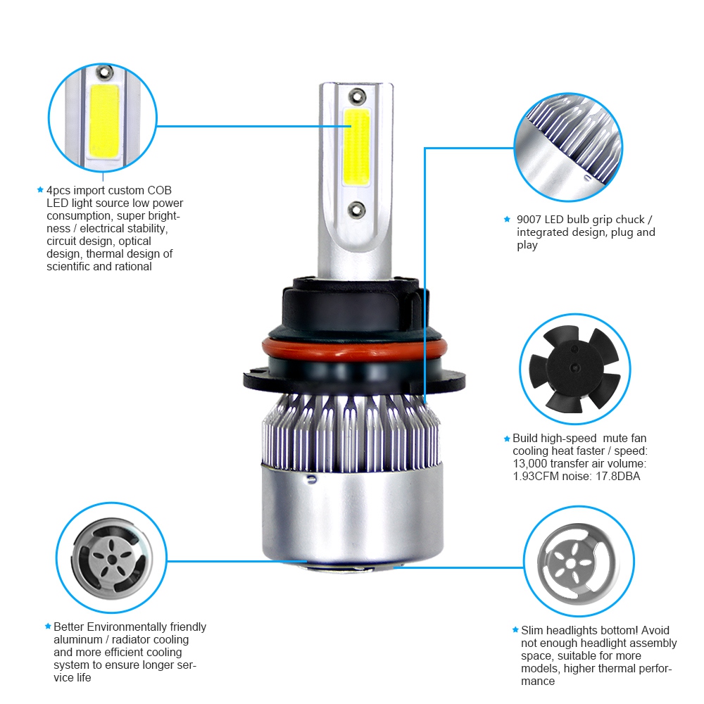 9007 Hb5 Car Led Headlight Bulb Extremely Bright Chips Conversion Kit