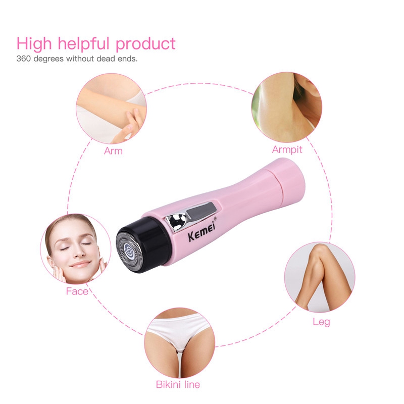 Kemei KM-1012 Lady Mini Electric Shaver Hair Remover -Pink