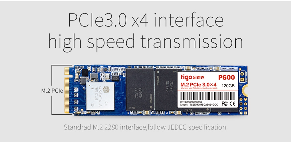 Tigo P600 120GB M.2 2280 Interface High Speed SSD Solid State Drive Hard Disk Support Laptop / PC - Blue