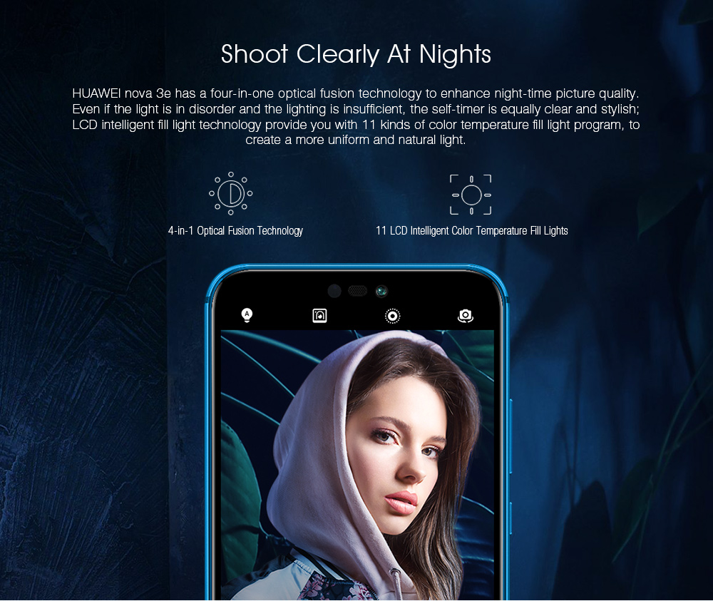HUAWEI Nova 3e 5.84 Inch Smartphone Kirin 659 4GB 64GB 16.0MP+2.0MP Dual Rear Cameras Android 8.0 Touch ID - Black