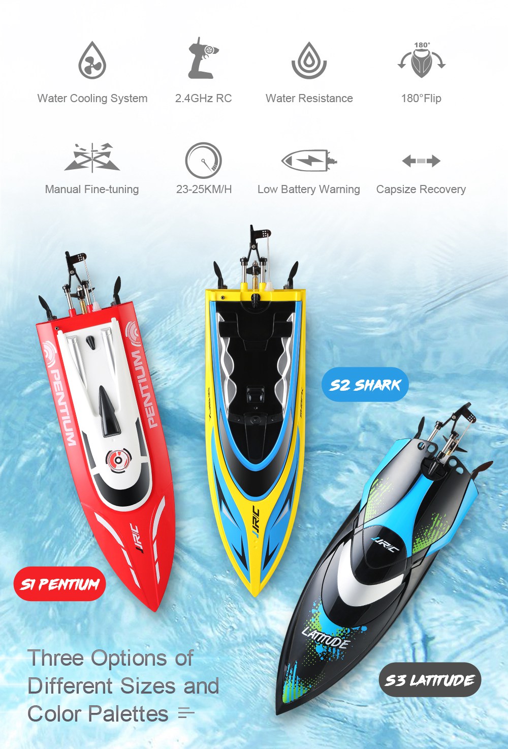 JJRC S2 SHARK RC Boat 2.4G Waterproof Protection 180 Degree Flip High Speed Brushed RTR - Yellow