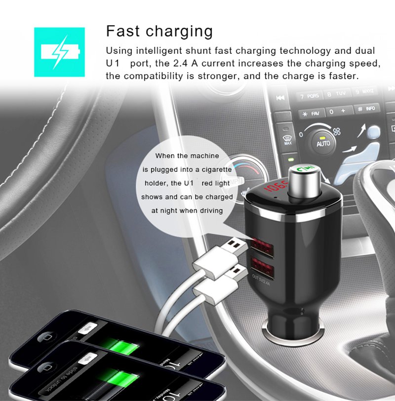 Earldom BC23 Dual USB Car Charger Bluetooth Handsfree Call