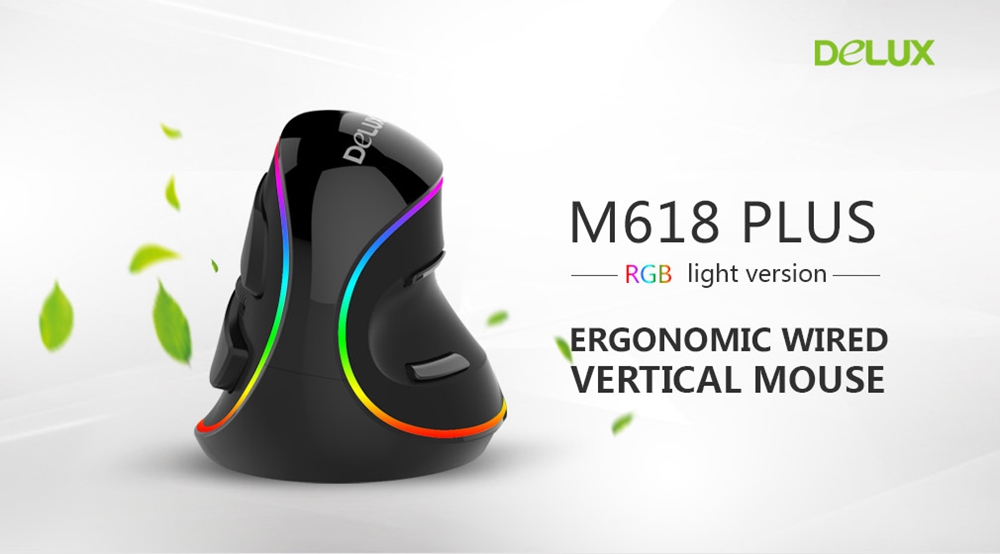 Delux M618 Plus RGB Version Optical Wired Ergonomic Mouse With 6 Buttons For PC Laptop Desktop 4000 DPI - Black