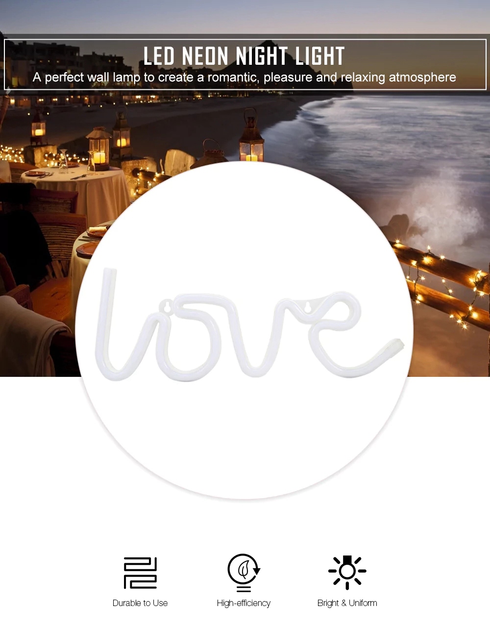 LED Love Neon Night Light Wall Lamp Holiday Decorations -White