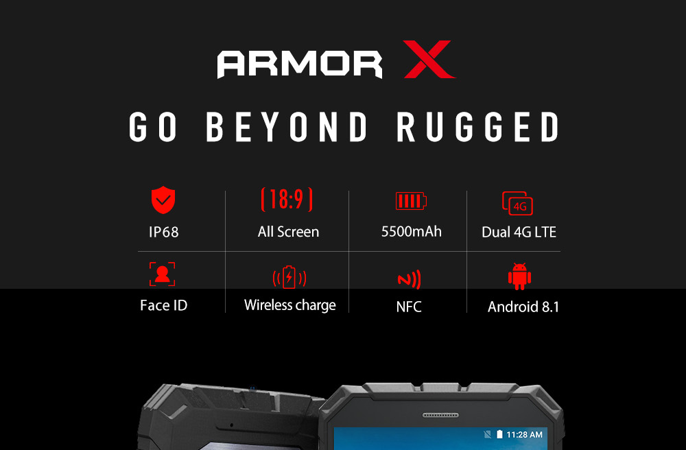 [HK Stock]Ulefone Armor X 5.5 Inch Waterproof IP68 4G Smartphone MT6739 2GB 16GB 13.0MP+5.0MP Dual Rear Cameras Android 8.1 NFC Face Recognition Wireless Charge - Rose Gold