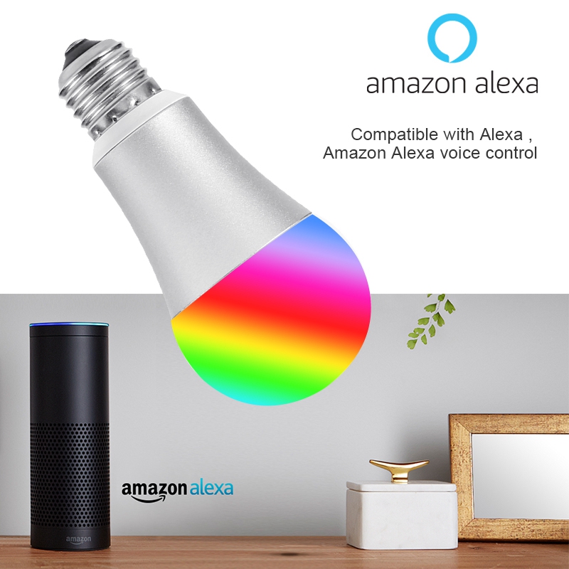 FUNRY WiFi TB-Y E27 Smart Bulb Led Light Bulb Dimmable RGB Changing Lights Remote Control Bulbs Work With Alexa -White