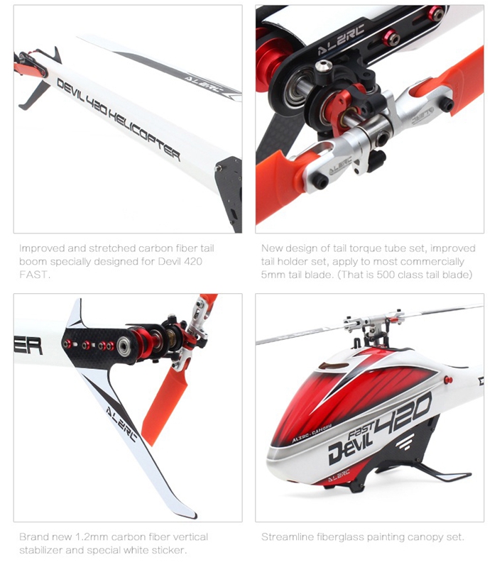 ALZRC Devil 420 FAST FBL 420mm Fiber Blades RC Helicopter Super Combo Version - Red