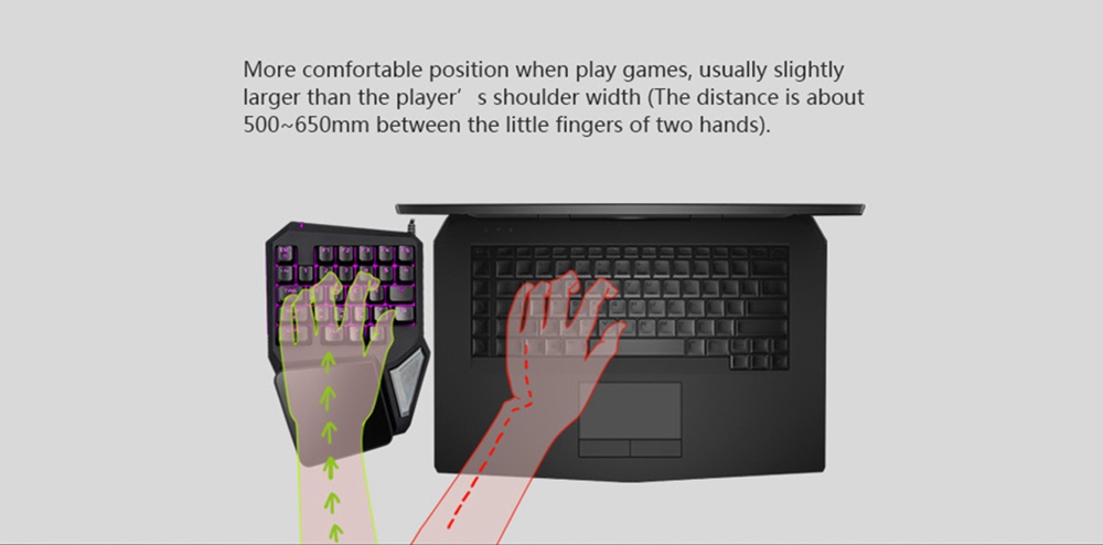 Delux T9 Pro Wired One-Handed Gaming Keyboard 7 Colors Backlight 29 Programable Keys - Black