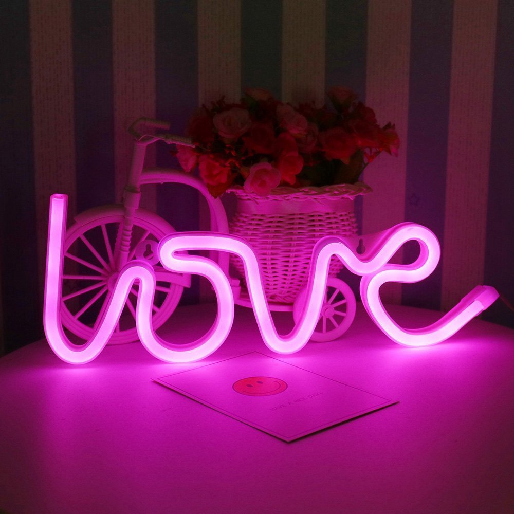 LED Love Neon Night Light Wall Lamp Holiday Decorations -White