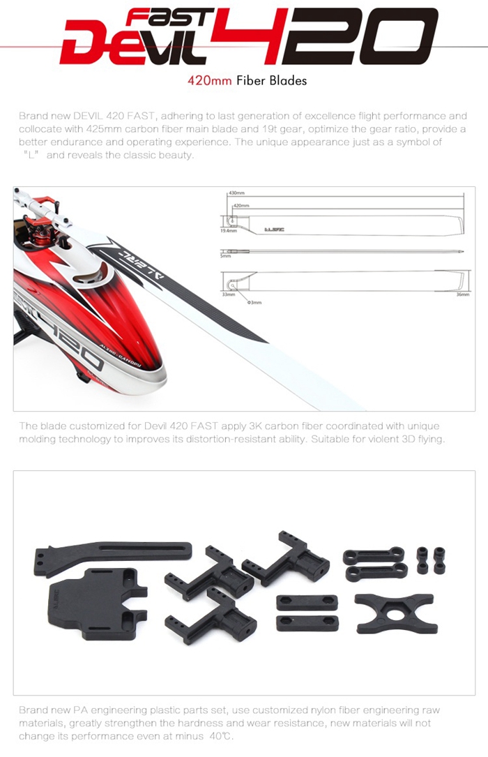 ALZRC Devil 420 FAST FBL 420mm Fiber Blades RC Helicopter Super Combo Version - Red