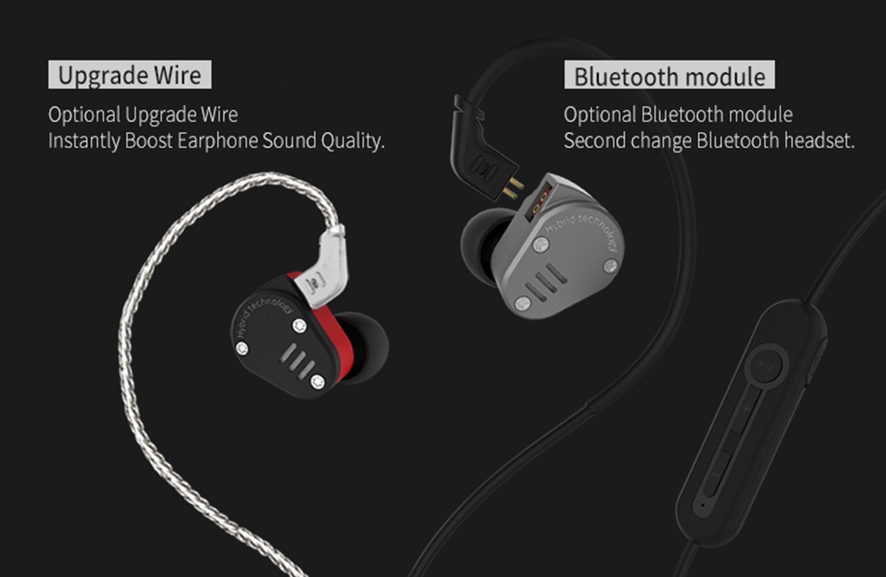 KZ ZSA Metal Earphone Armature and Dynamic Hybrid In-ear Sport HiFi Bass Noise Cancelling - Black and Red