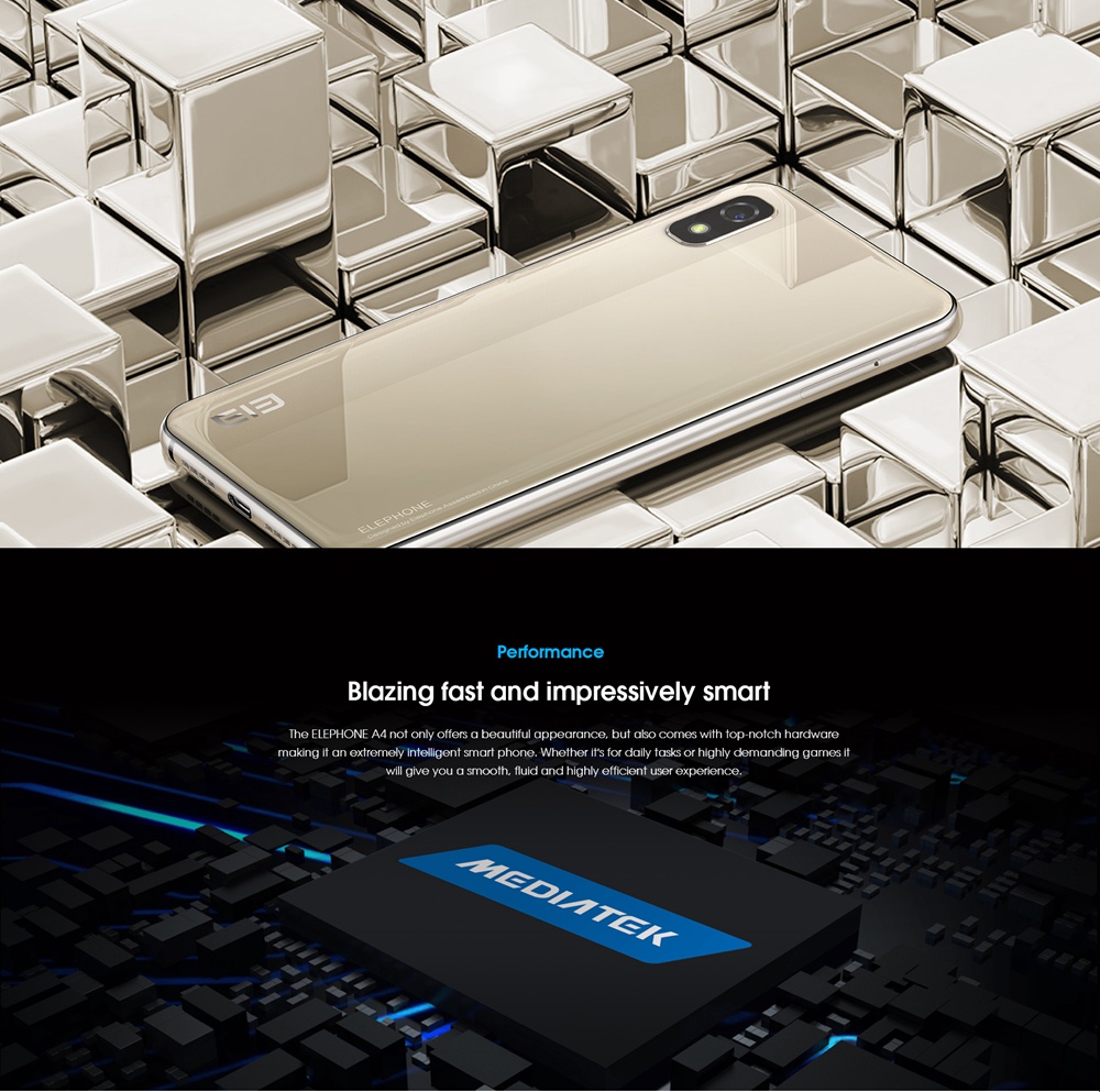 [HK Stock]Elephone A4 5.85 Inch 4G Smartphone MTK6739 Soc 3GB 16GB 8.0MP Rear Camera Android 8.1 3000mAh 19:9 Full Screen Touch ID - Black