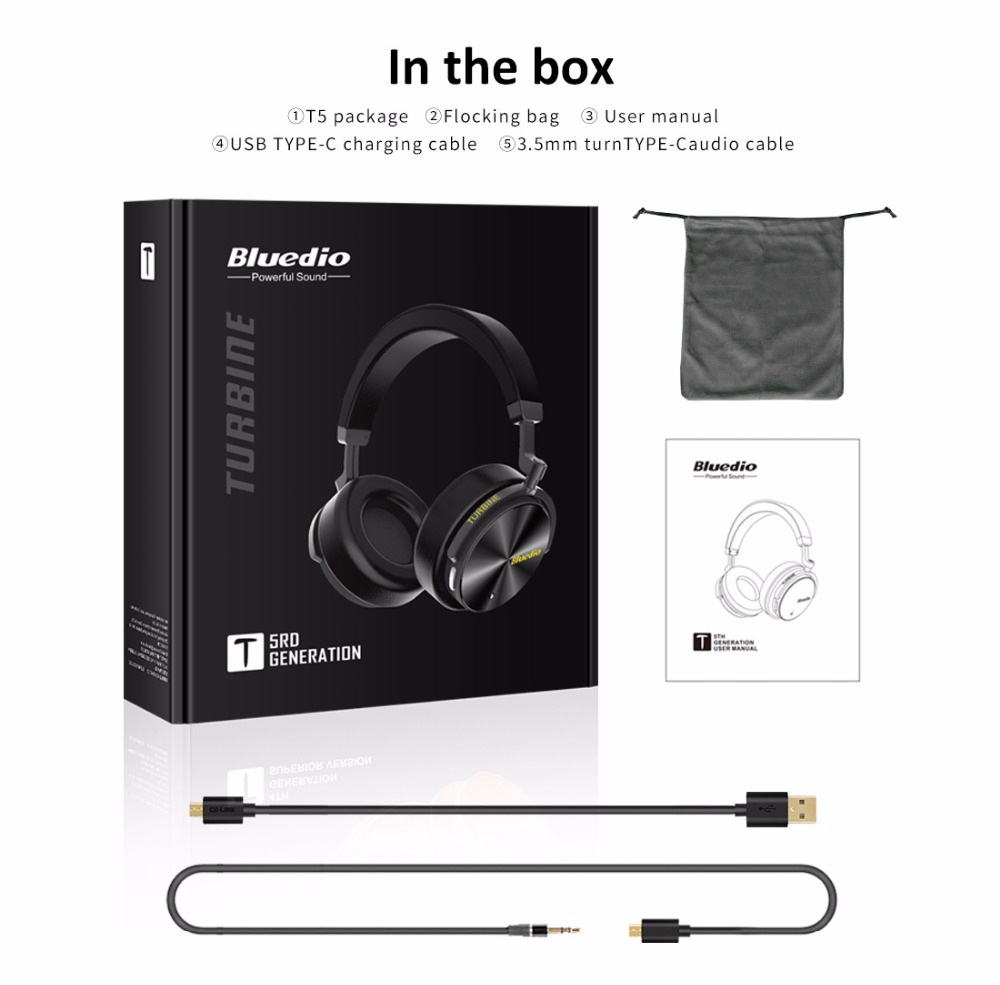 Bluedio T5 Wireless Bluetooth Headphone with Microphone - Black