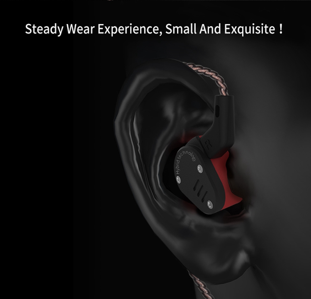 KZ ZSA Metal Earphone Armature and Dynamic Hybrid In-ear Sport HiFi Bass Noise Cancelling - Black and Red
