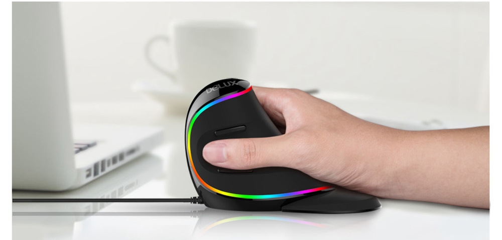 Delux M618 Plus RGB Version Optical Wired Ergonomic Mouse With 6 Buttons For PC Laptop Desktop 4000 DPI - Black