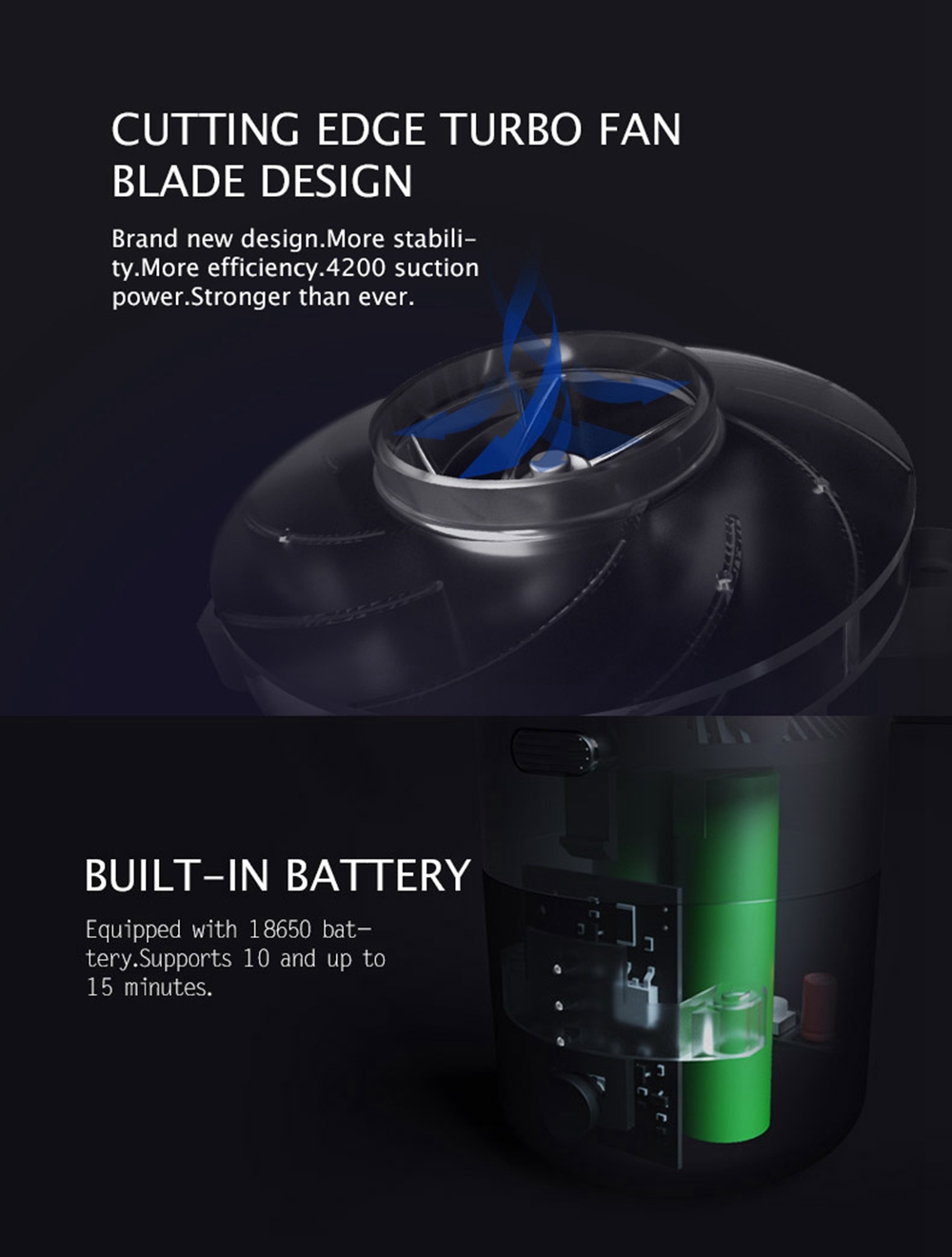 Autobot ABV001 4200PA Car Vacuum Cleaner Wireless Portable Handheld Wet Dry Multifunctional - Black