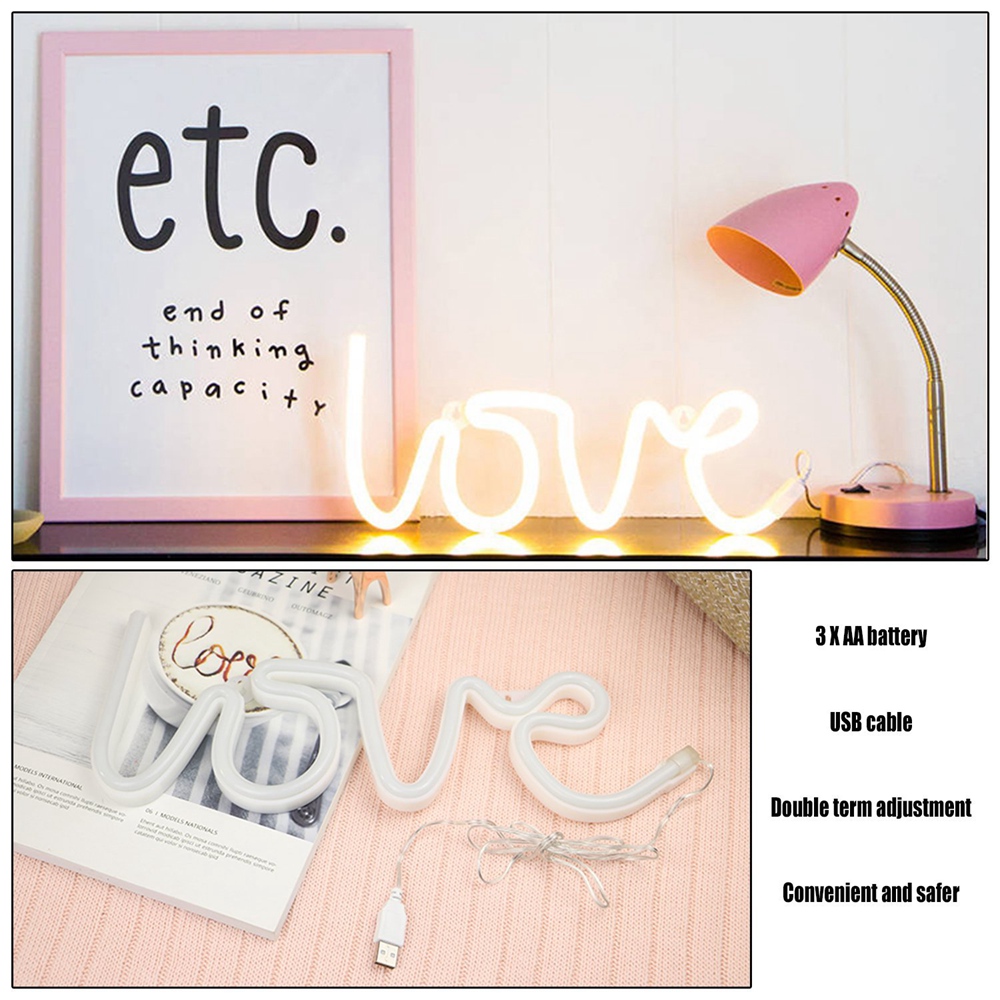LED Love Neon Night Light Wall Lamp Holiday Decorations -White